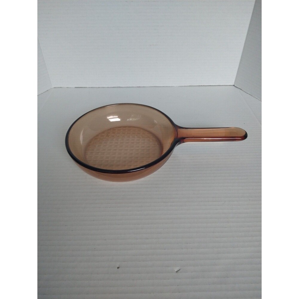 Visions Corning Ware Amber Glass Fry Skillet Pan 7 Inch Waffle Bottom No Lid